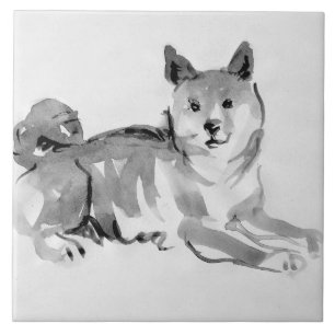 Shiba Inu Original Painting 2 Dog Year Birthday T Tegeltje