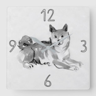 Shiba Inu Original Painting Dog Year Birthday WC2 Vierkante Klok