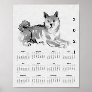 Shiba Inu Originele Schilderij 2 Kalender Poster 2