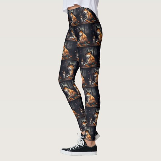 Shiba Inu pompoenen Halloween eng Leggings (Links)