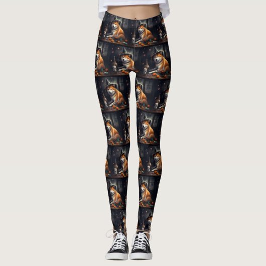 Shiba Inu pompoenen Halloween eng Leggings (Voorkant)