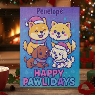 Shiba Inu Poodle Kersthonden Blauw Paars Puppy Legpuzzel