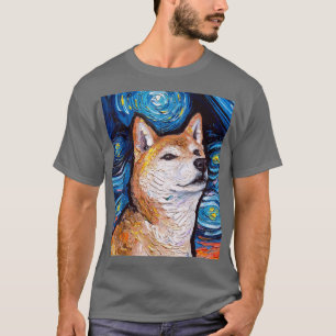 Shiba Inu Portrait Sterrennacht Dog Art van Aja T-shirt