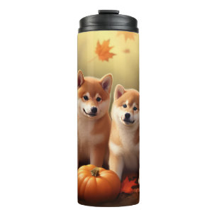 Shiba Inu Pup Autumn Delight Pompoen Thermosbeker