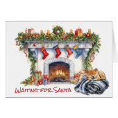 Shiba Inu Puppy attend la cheminée Père Noël (Devant horizontal)