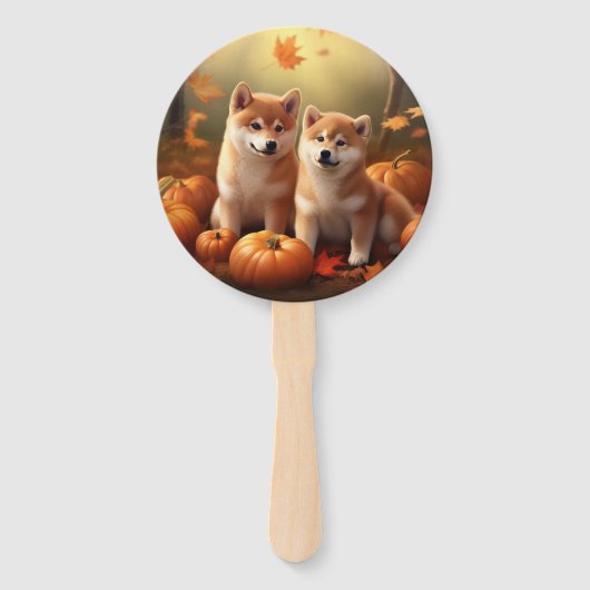 Shiba Inu Puppy Herfst Delight Pompoen Handwaaier (Achterkant)