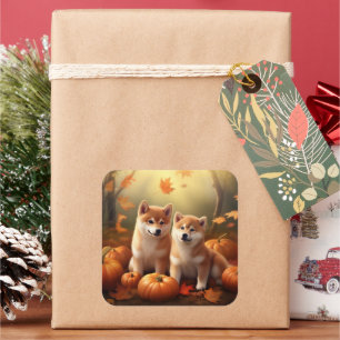 Shiba Inu Puppy Herfst Delight Pompoen Vierkante Sticker