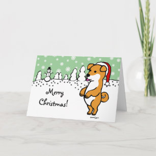 Shiba Inu Puppy Kerstman Feestdagen Kaart