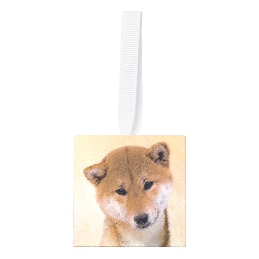 Shiba Inu (rood) schilderen - Oorspronkelijke hond Kubus Ornament (Voorkant)