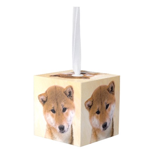 Shiba Inu (rood) schilderen - Oorspronkelijke hond Kubus Ornament (Achter hoekig)