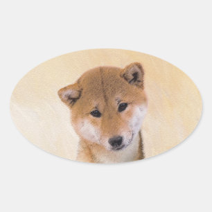 Shiba Inu (rood) schilderen - Oorspronkelijke hond Ovale Sticker
