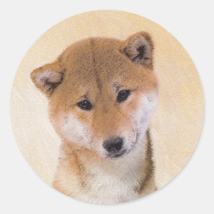 Shiba Inu (rood) schilderen - Oorspronkelijke hond Ronde Sticker