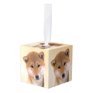 Shiba Inu (rood) schilderen - Originele Dog Art Kubus Ornament