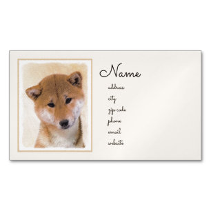 Shiba Inu (rood) schilderen - Originele Dog Art Magnetisch Visitekaartje