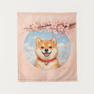 Shiba Inu & Sakura Wandtapijten Wandkleed