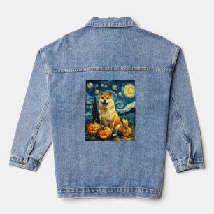 Shiba Inu Schattige Hond Halloween Jack O Lantern Denim Jacket