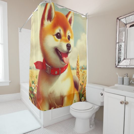 Shiba Inu schilderij Douchegordijn (In situ)