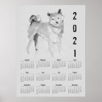 Shiba Inu Tableau original 3 Calendrier Poster 202