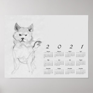 Shiba Inu Tableau original 4 Calendrier Poster 202