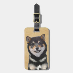 Shiba Inu (zwart en tan) schilderen - hond Art Bagagelabel