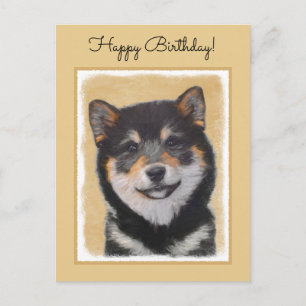 Shiba Inu (zwart en tan) schilderen - hond Art Briefkaart