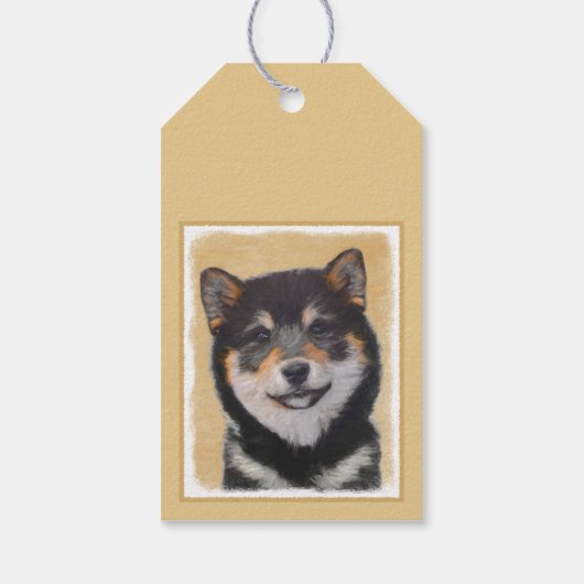 Shiba Inu (zwart en tan) schilderen - hond Art Cadeaulabel (Achterkant)