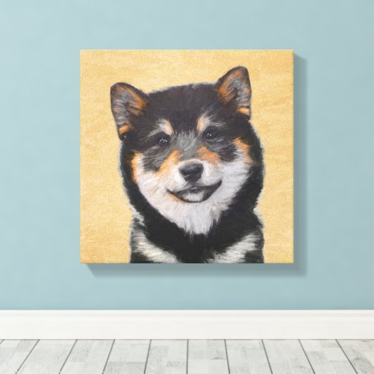 Shiba Inu (zwart en tan) schilderen - hond Art Canvas Afdruk (Insitu (Houten vloer))