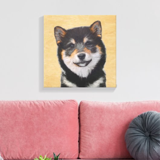 Shiba Inu (zwart en tan) schilderen - hond Art Canvas Afdruk (Insitu (Woonkamer))