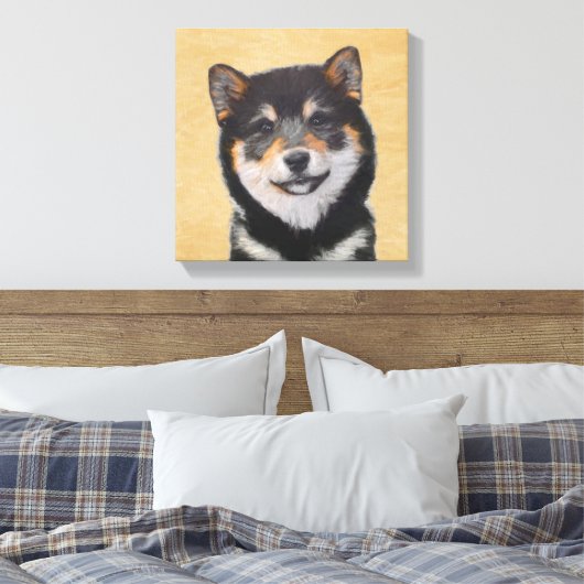 Shiba Inu (zwart en tan) schilderen - hond Art Canvas Afdruk (Insitu (Slaapkamer))