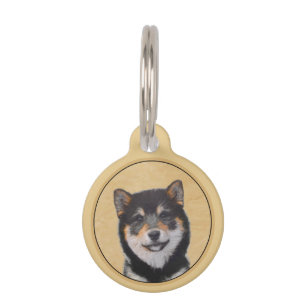 Shiba Inu (zwart en tan) schilderen - hond Art Huisdierpenning