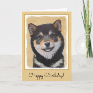 Shiba Inu (zwart en tan) schilderen - hond Art Kaart