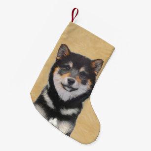 Shiba Inu (zwart en tan) schilderen - hond Art Kleine Kerstsok