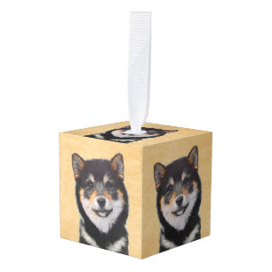 Shiba Inu (zwart en tan) schilderen - hond Art Kubus Ornament