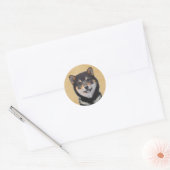 Shiba Inu (zwart en tan) schilderen - hond Art Ronde Sticker (Envelop)
