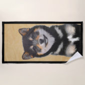Shiba Inu (zwart en tan) schilderen - hond Art Strandlaken (Voorkant)