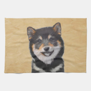 Shiba Inu (zwart en tan) schilderen - hond Art Theedoek