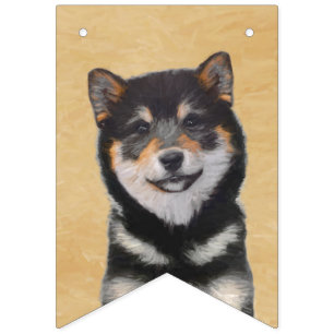 Shiba Inu (zwart en tan) schilderen - hond Art Vlaggetjes
