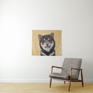 Shiba Inu (zwart en tan) schilderen - hond Art Wandkleed