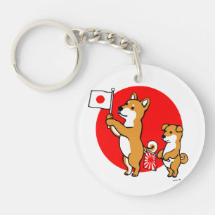 Shiba Inus en Japanse vlaggen Sleutelhanger