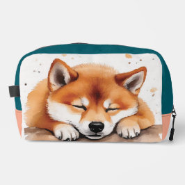 Shiba krijgt slaperige driekleur toilettas toilettasje