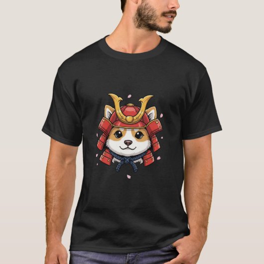 shiba samurai face, japanese warrior armor t-shirt (Voorkant)