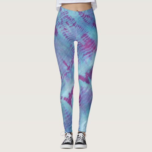 Shibori Blue Paars Pattern Tie Dye Leggings (Voorkant)