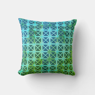 Shibori Fabric Boho Blue Green Tie Pillow Kussen