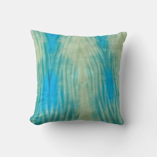 Shibori Fabric Boho Blue Green Tie Pillow Kussen (Voorkant)