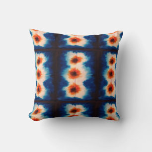 Shibori Fabric Boho Blue Orange Tie Dye Coussin