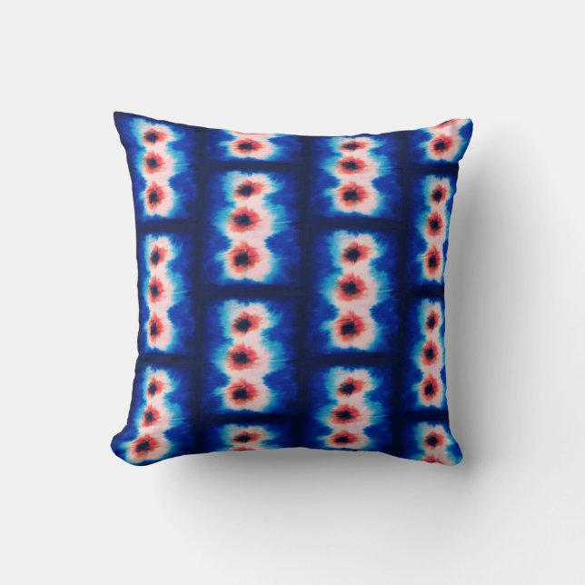 Shibori Fabric Boho Blue Orange Tie Dye Coussin (Recto)