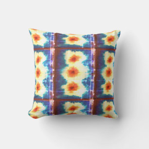 Shibori Fabric Boho Blue Orange Tie Dye Coussin