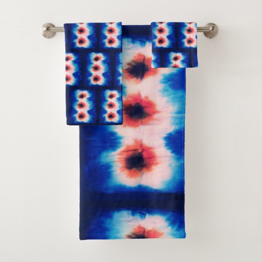 Shibori Tie Dye Blue Boho Bath set Bad Handdoek (Insitu)