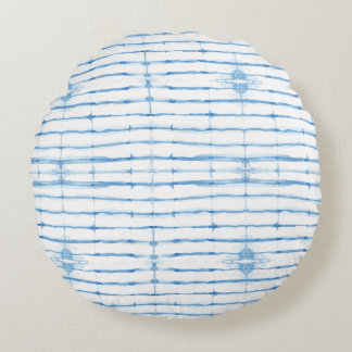 Shibori Tie Dye Blue Line Pattern Rond Kussen
