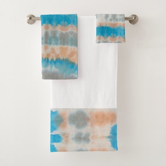 Shibori Tie Dye Blue Oranje Boho Bath Towel Set Bad Handdoek (Insitu)